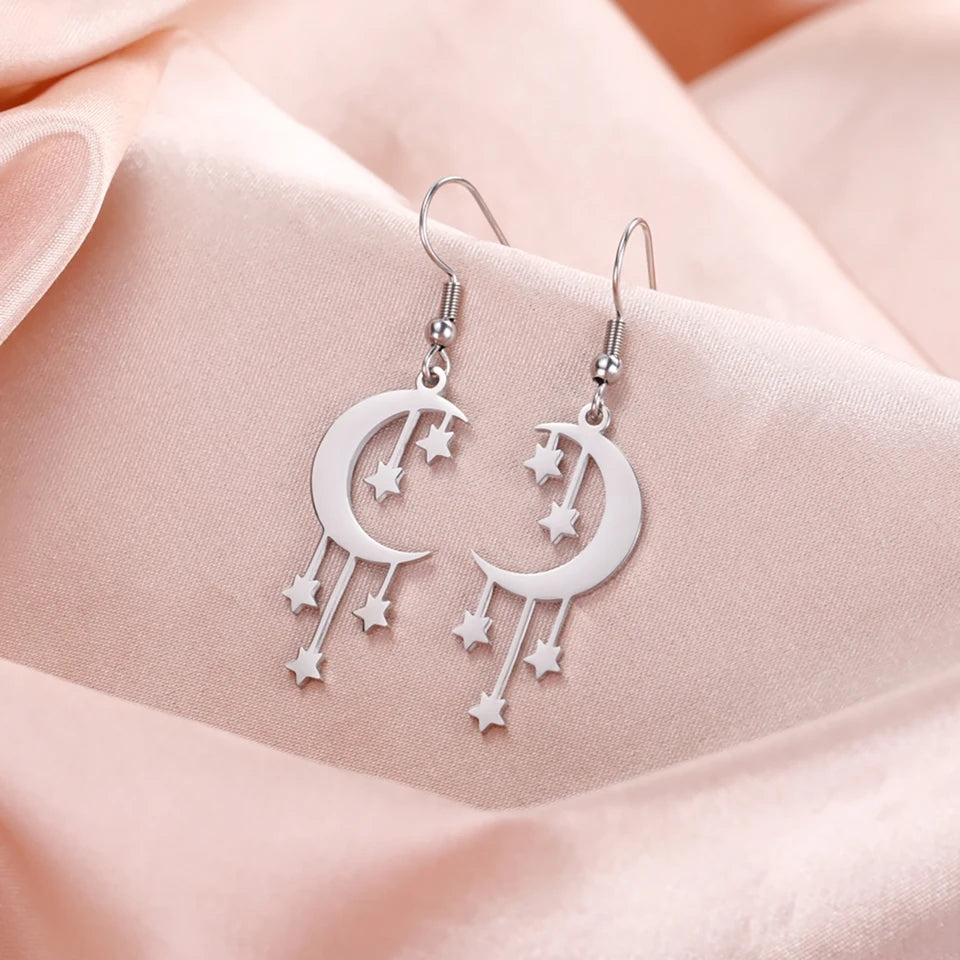 PENDIENTES LUNA COLGANTE ACERO INOXIDABLE