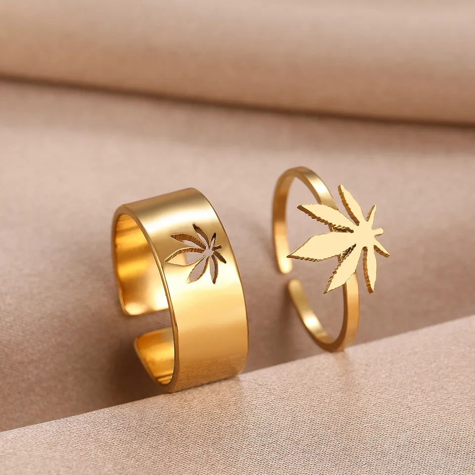 Anillos hoja de arce acero inoxidable ajustable