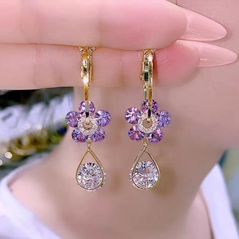 Pendientes flor púrpura de cristal
