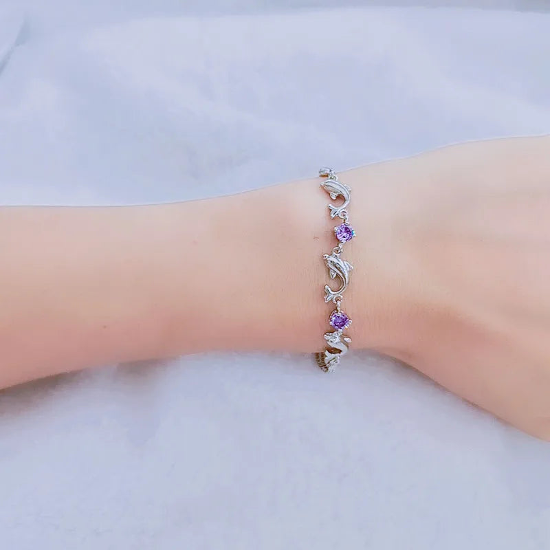 Pulsera de plata de ley 925 de delfínes