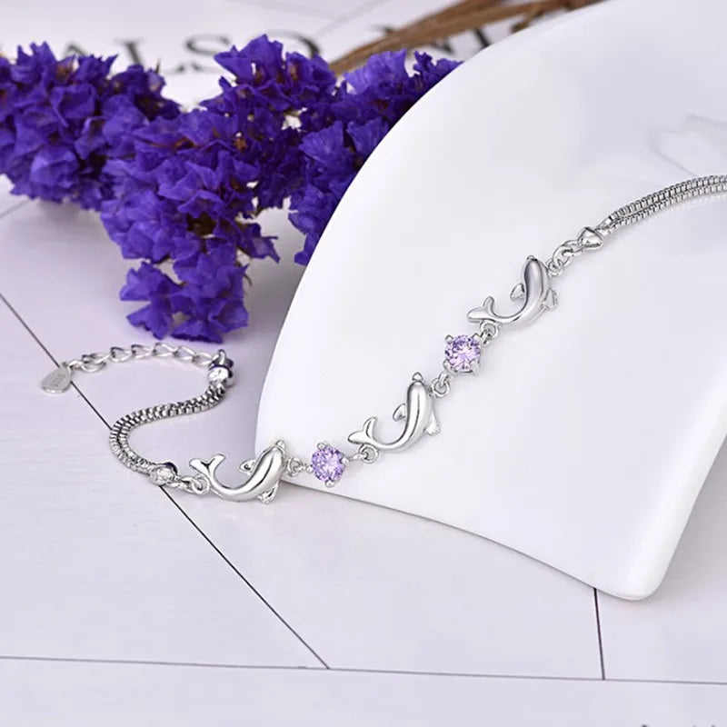 Pulsera de plata de ley 925 de delfínes