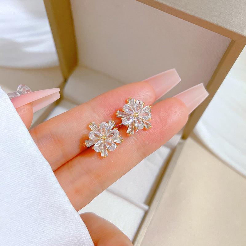 Conjunto flor de cristal blanco encantador acero inoxidable