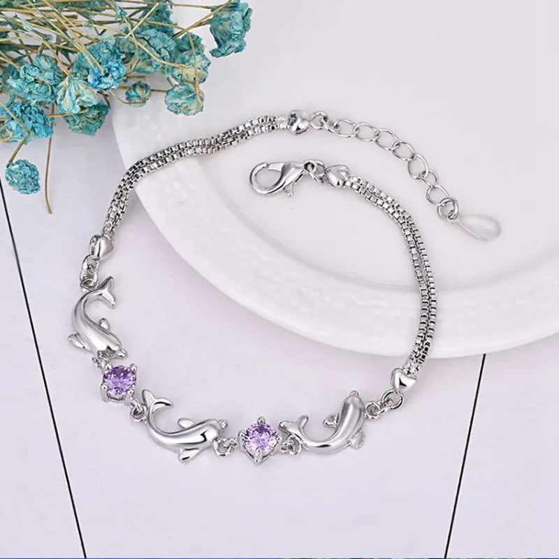 Pulsera de plata de ley 925 de delfínes