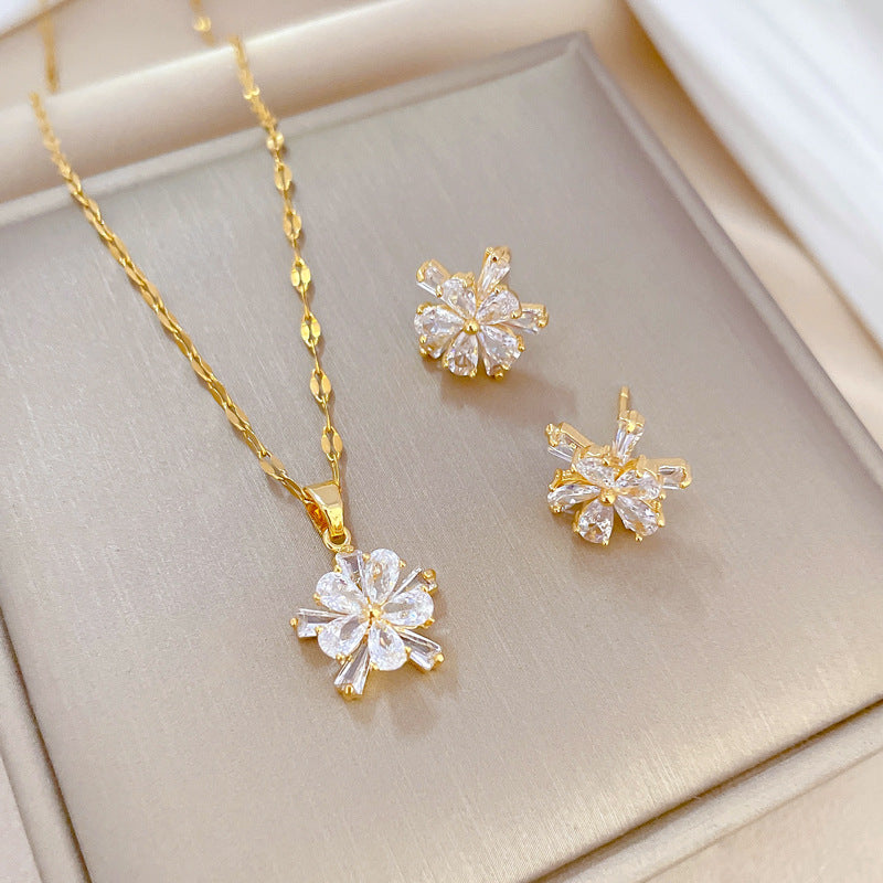 Conjunto flor de cristal blanco encantador acero inoxidable