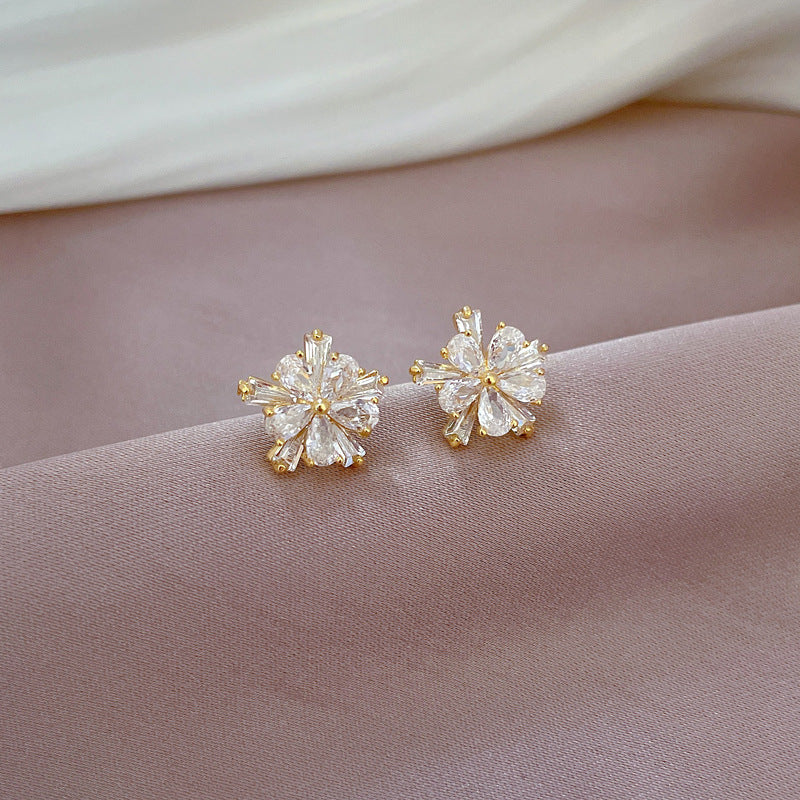 Conjunto flor de cristal blanco encantador acero inoxidable