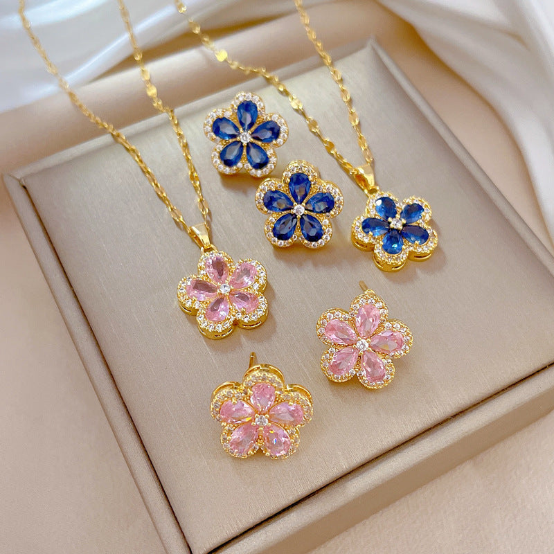 Conjunto de flores azul y rosa de acero inoxidable