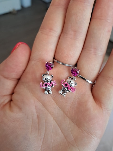 Pendientes oso love de plata de ley 925