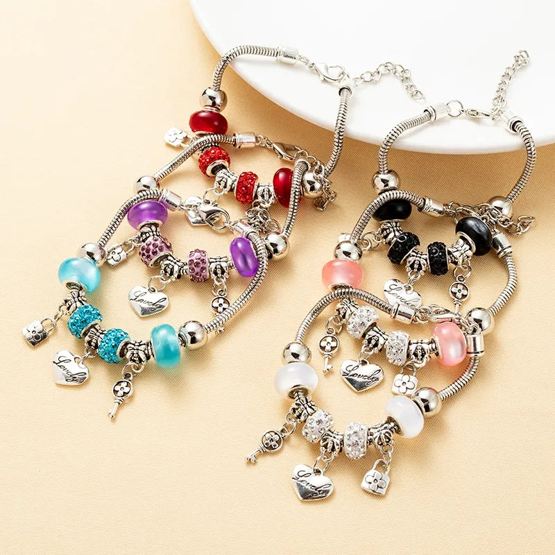PULSERA ESTILO PANDORA GEMAS MORADAS