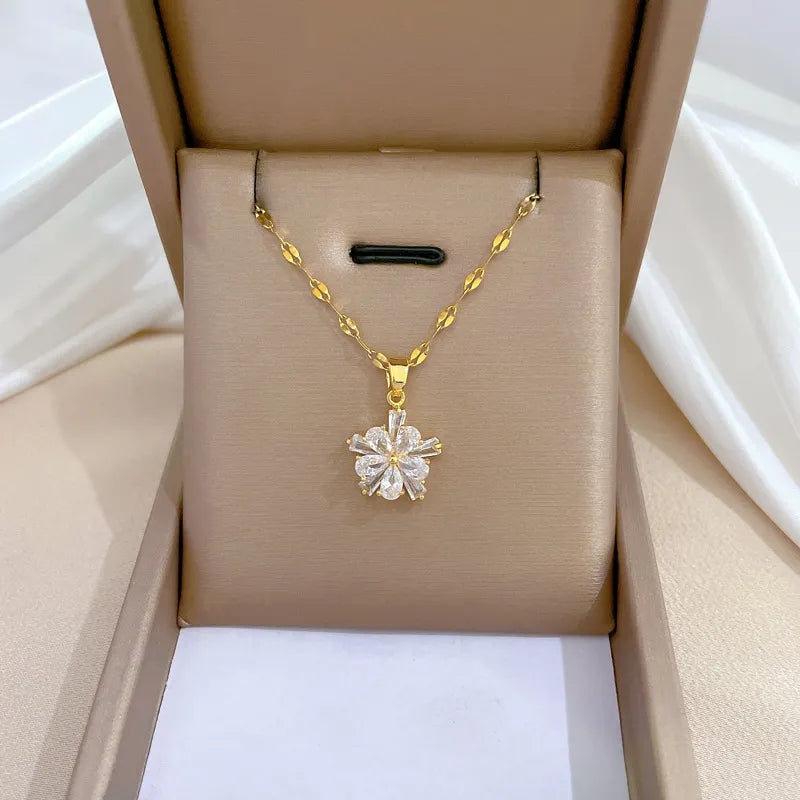 Conjunto flor de cristal blanco encantador acero inoxidable