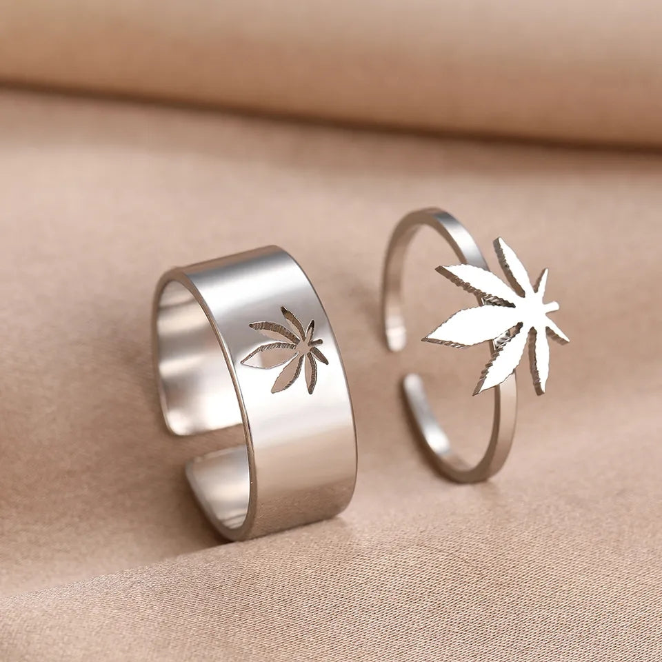 Anillos hoja de arce acero inoxidable ajustable