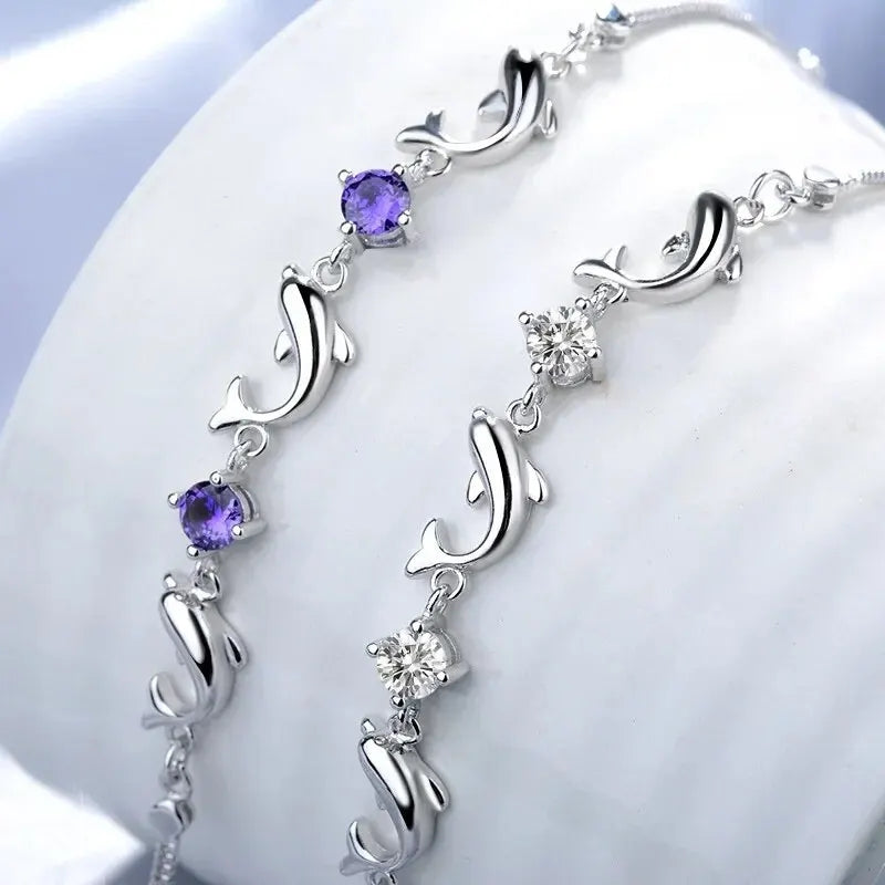 Pulsera de plata de ley 925 de delfínes