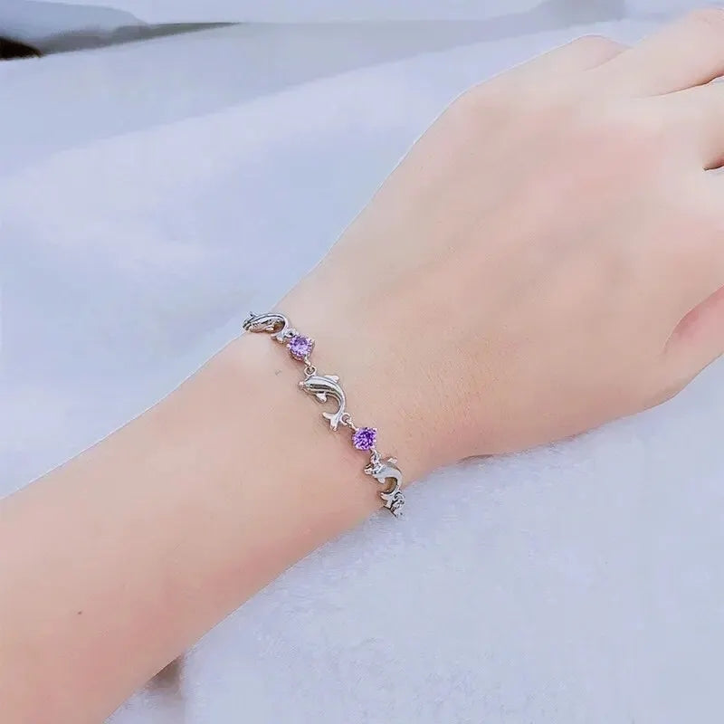 Pulsera de plata de ley 925 de delfínes