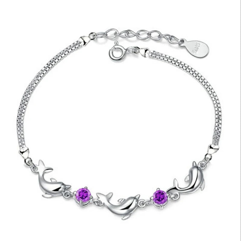 Pulsera de plata de ley 925 de delfínes