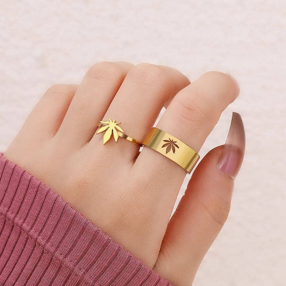 Anillos hoja de arce acero inoxidable ajustable