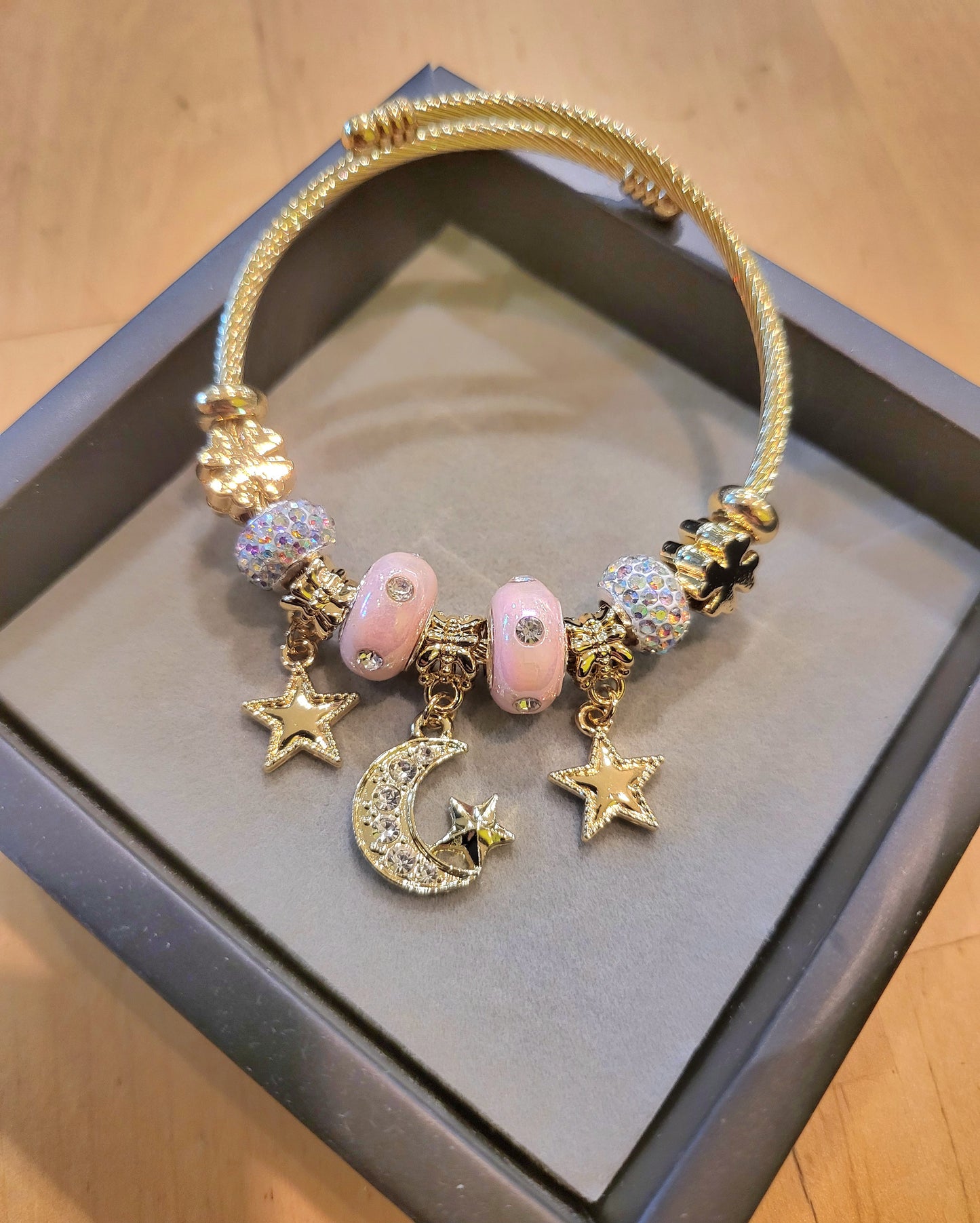 Pulsera ajustable acero corazón rosa