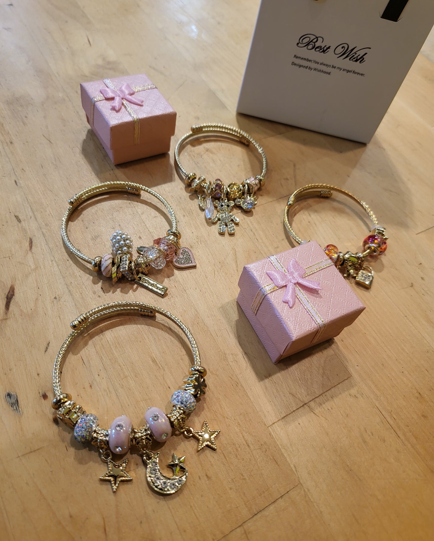 Pulsera ajustable acero corazón rosa