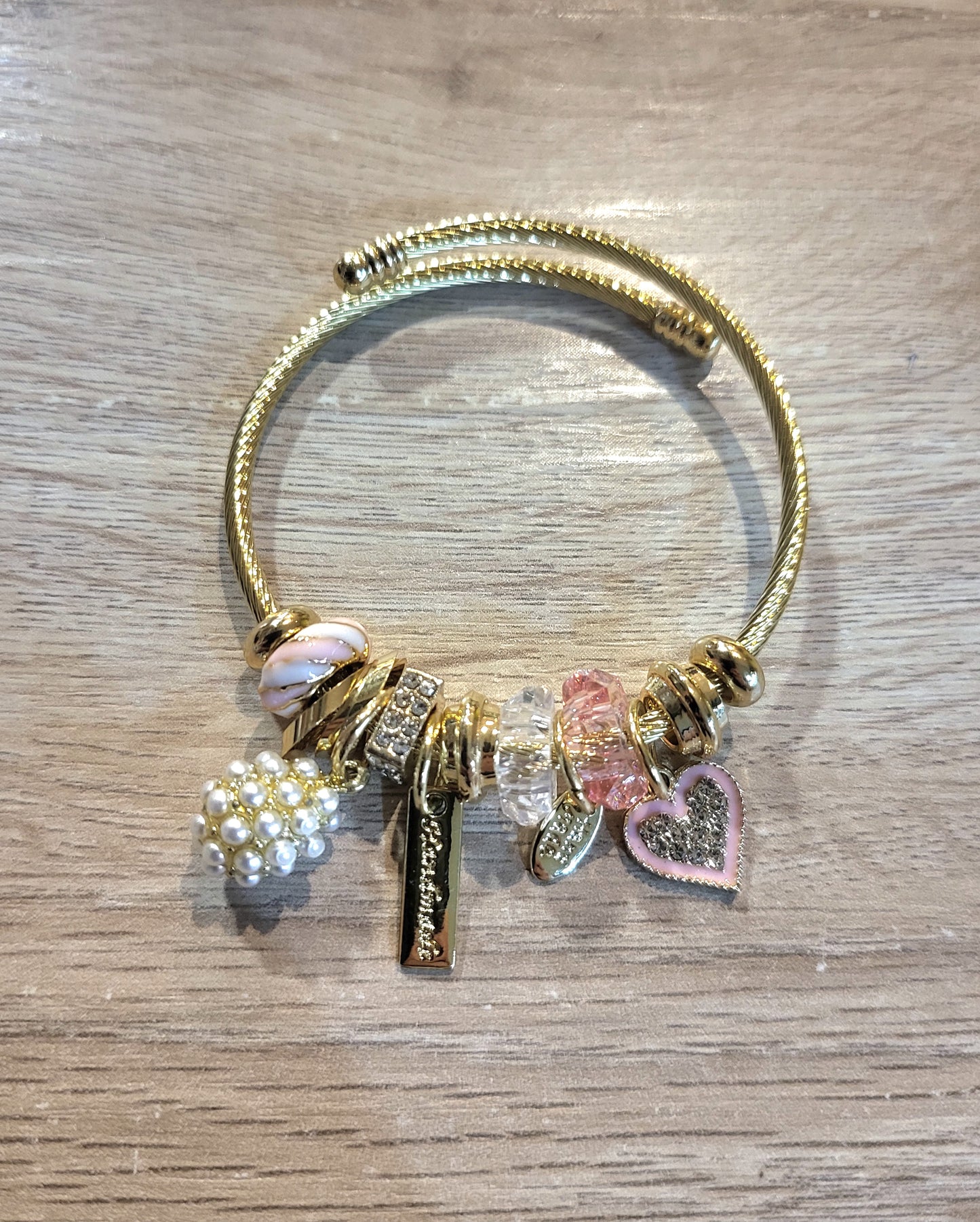 Pulsera ajustable acero corazón rosa