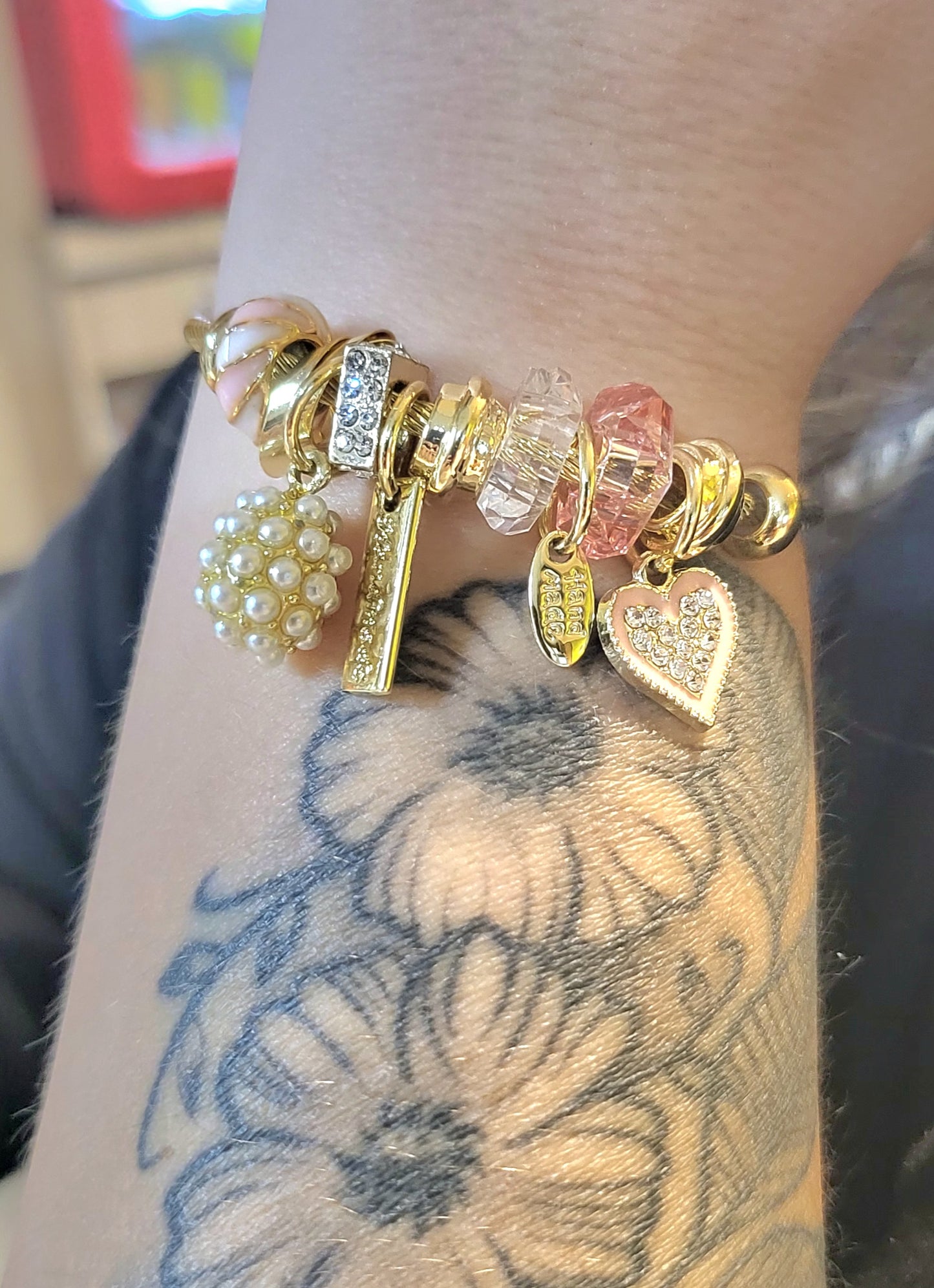 Pulsera ajustable acero corazón rosa