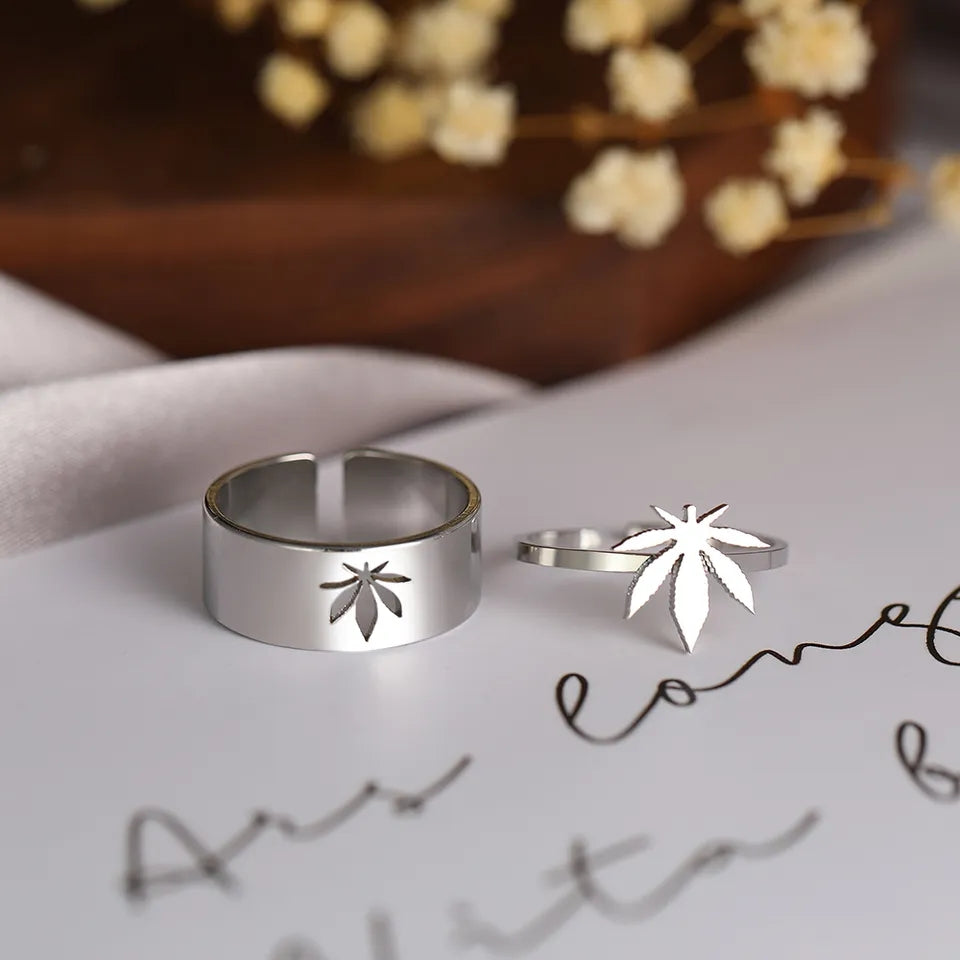 Anillos hoja de arce acero inoxidable ajustable