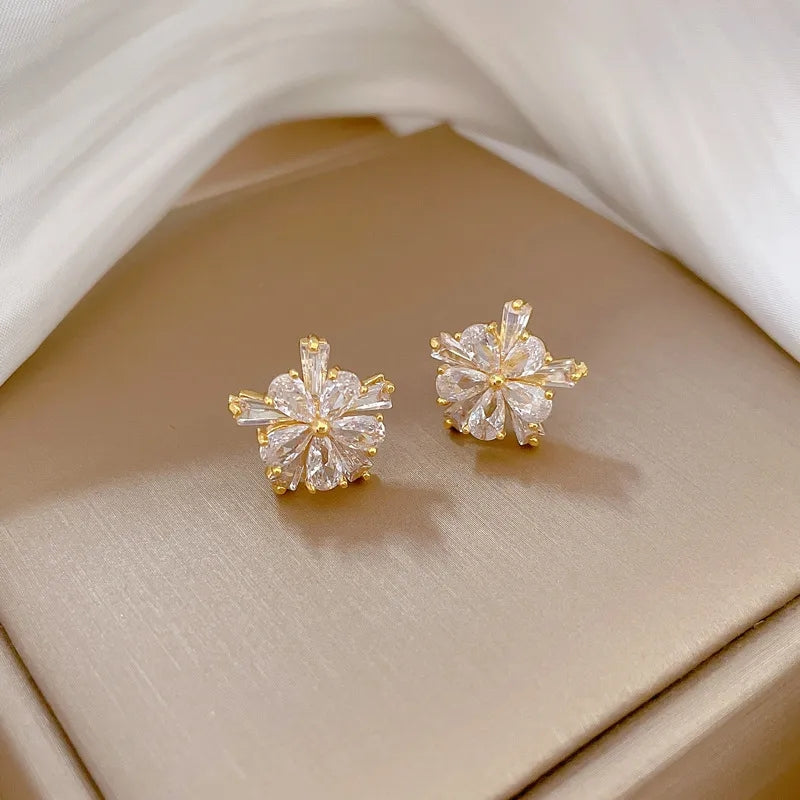 Conjunto flor de cristal blanco encantador acero inoxidable