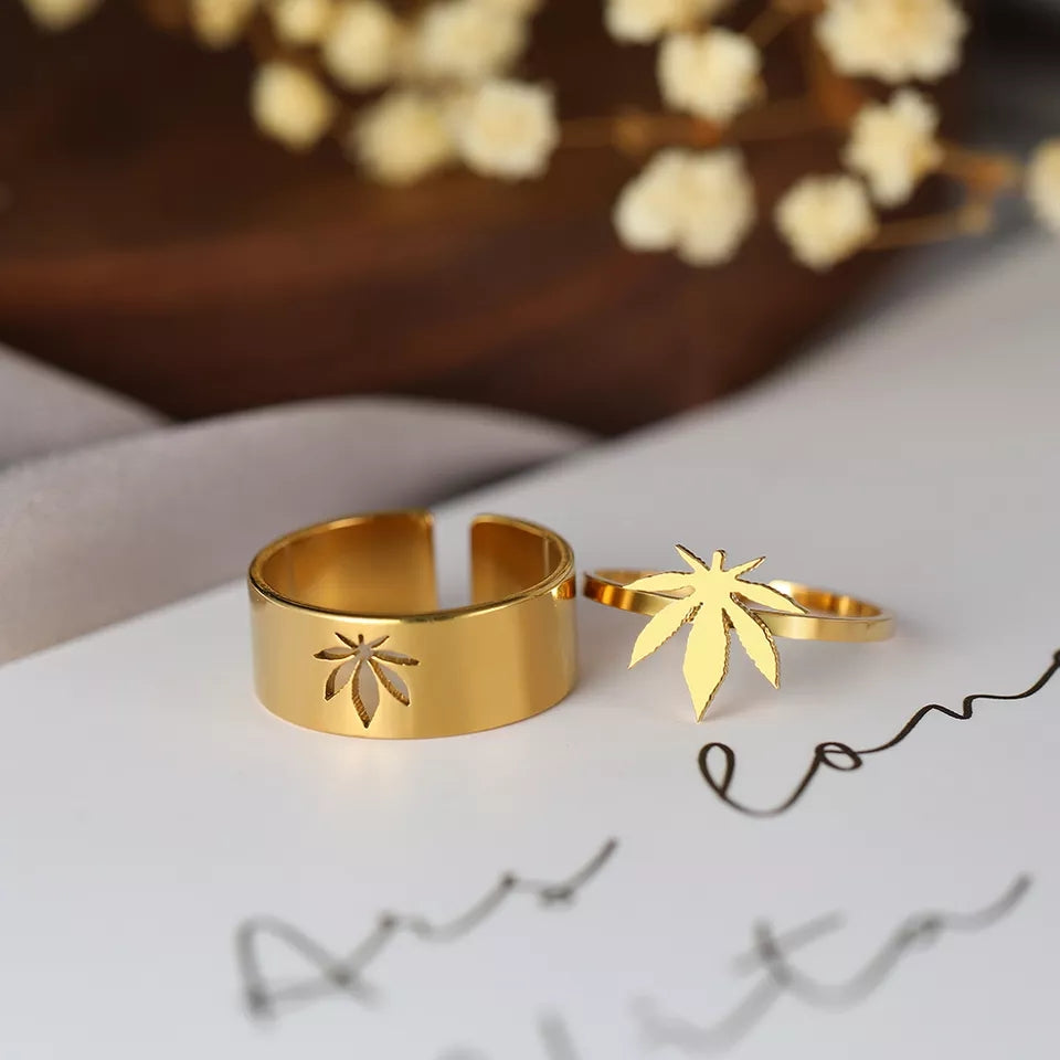 Anillos hoja de arce acero inoxidable ajustable