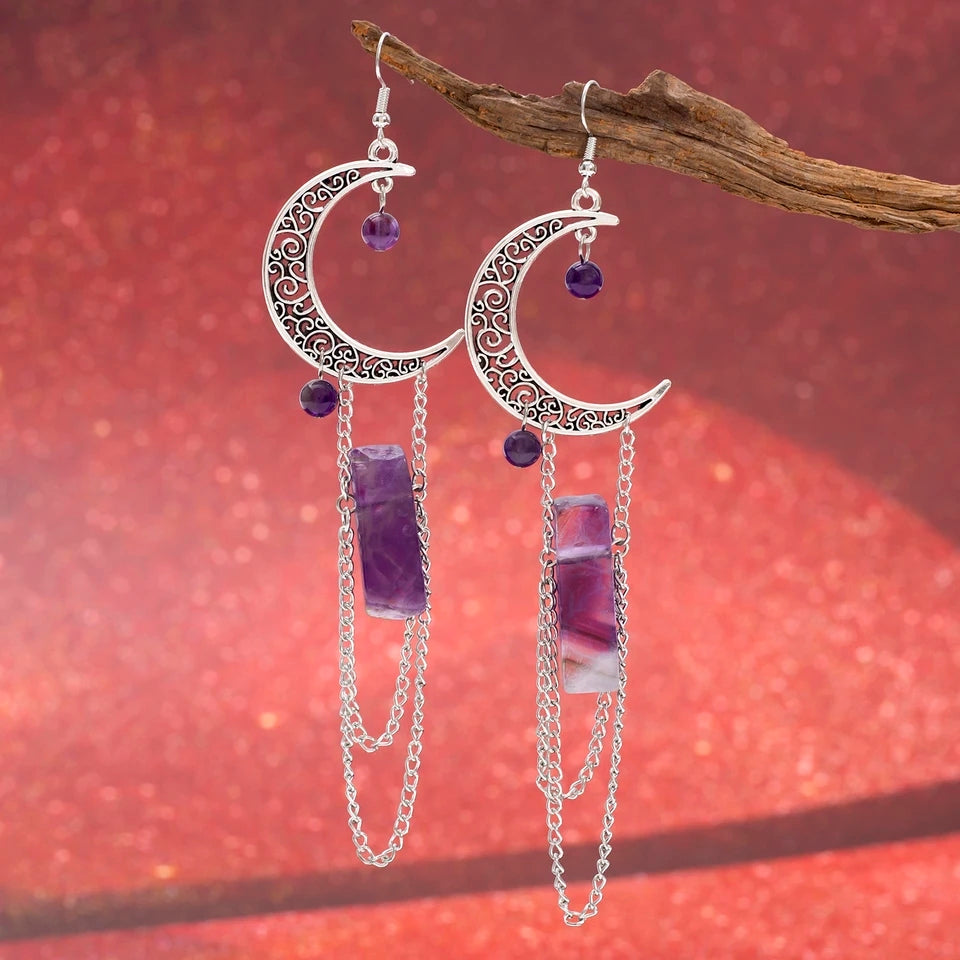 Pendientes de piedra de cristales de luna creciente