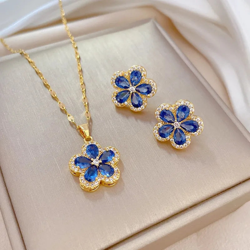 Conjunto de flores azul y rosa de acero inoxidable