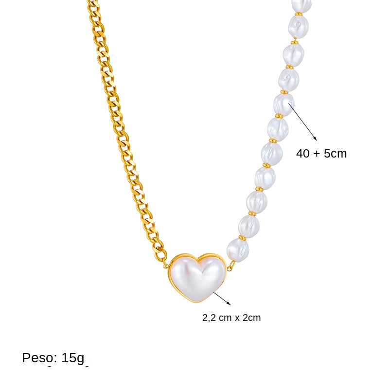 Collar de corazón y perlas de acero inoxidable