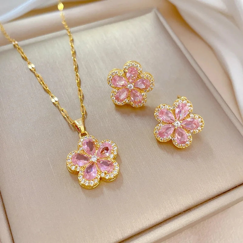 Conjunto de flores azul y rosa de acero inoxidable