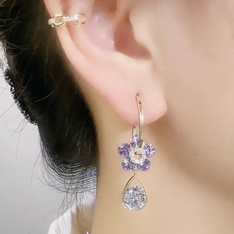 Pendientes flor púrpura de cristal