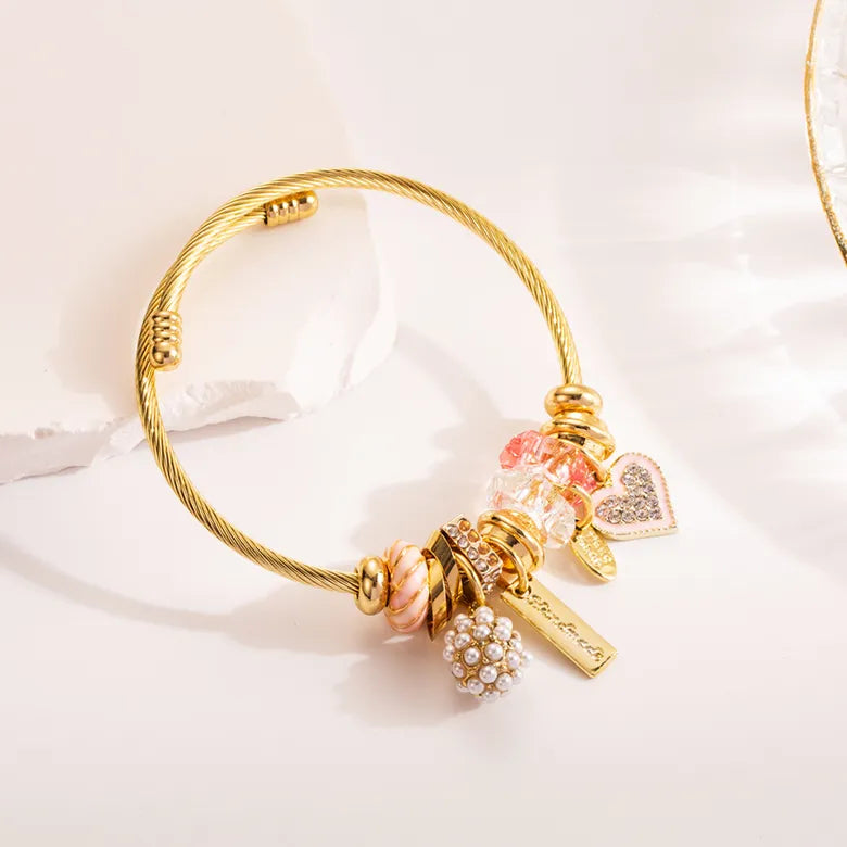Pulsera ajustable acero corazón rosa