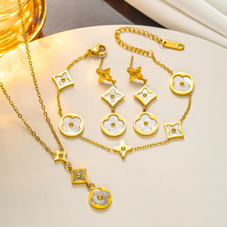 Conjunto "Titanium Blossom Elegance" acero inoxidable