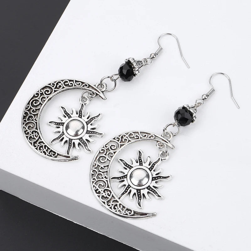 Pendientes Sol y luna plateados