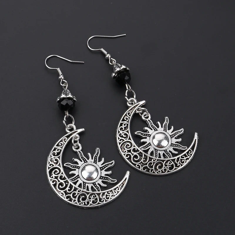 Pendientes Sol y luna plateados