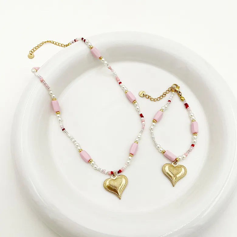 Conjunto 'Corazón Dorado eterno' de acero inoxidable