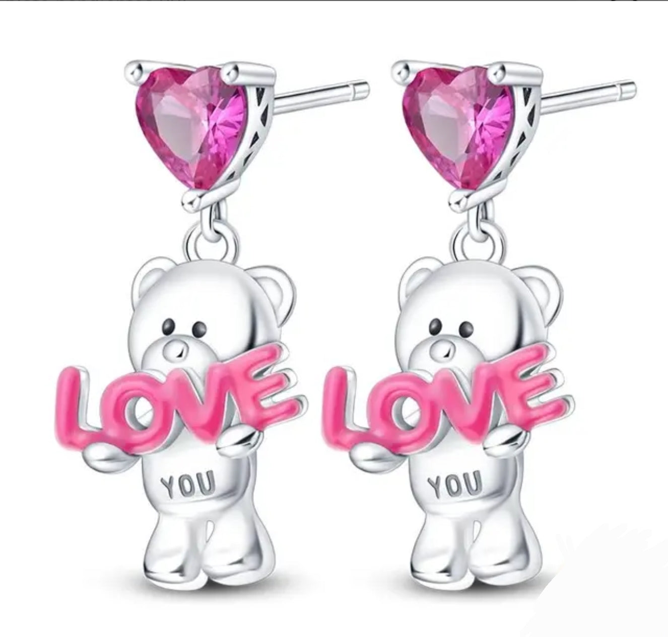 Pendientes oso love de plata de ley 925