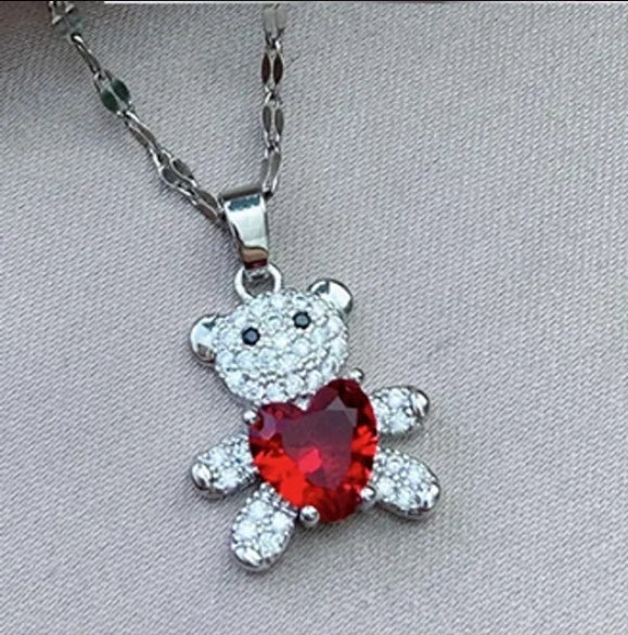 Collar oso acero inoxidable plateado