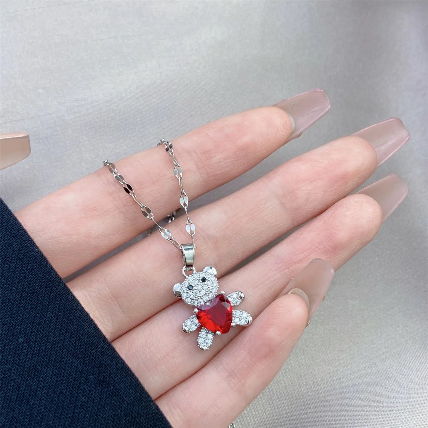 Collar oso acero inoxidable plateado