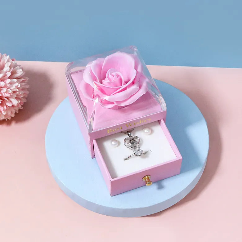 Joyero Rosa eterna + bolsa a juego