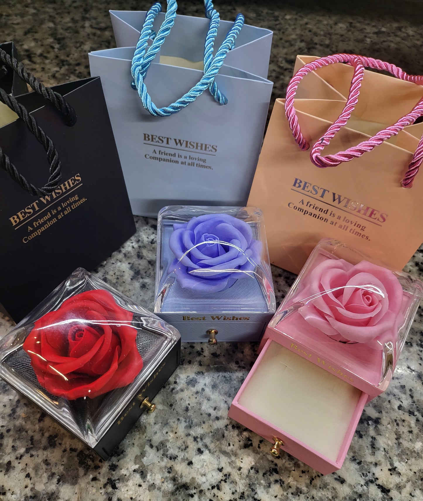 Joyero Rosa eterna + bolsa a juego