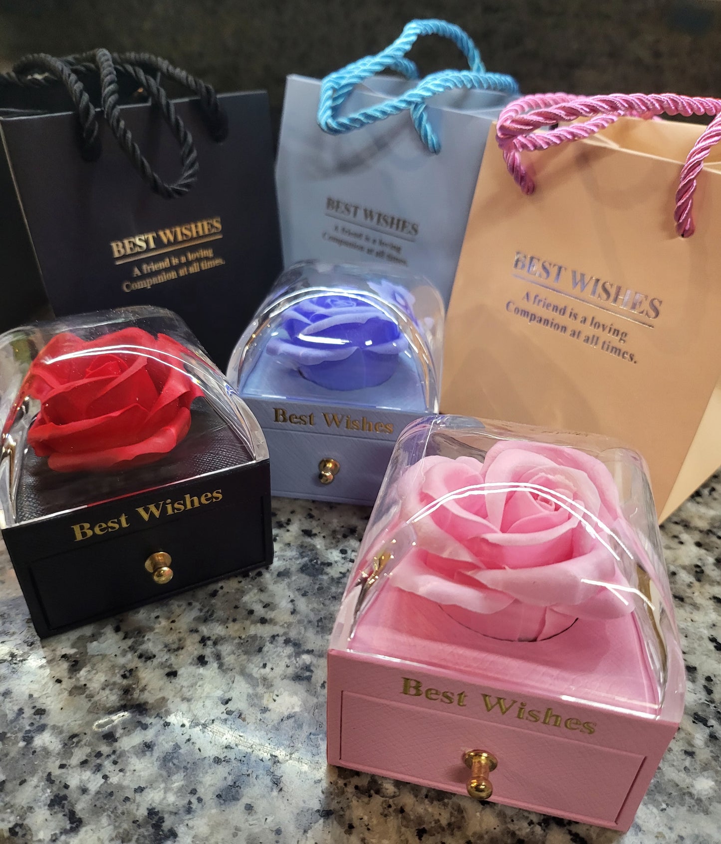 Joyero Rosa eterna + bolsa a juego