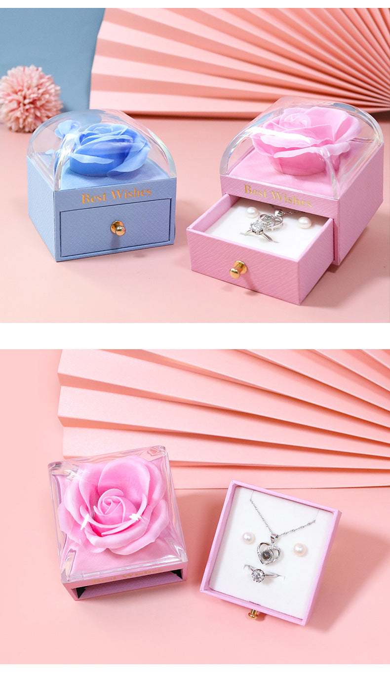 Joyero Rosa eterna + bolsa a juego
