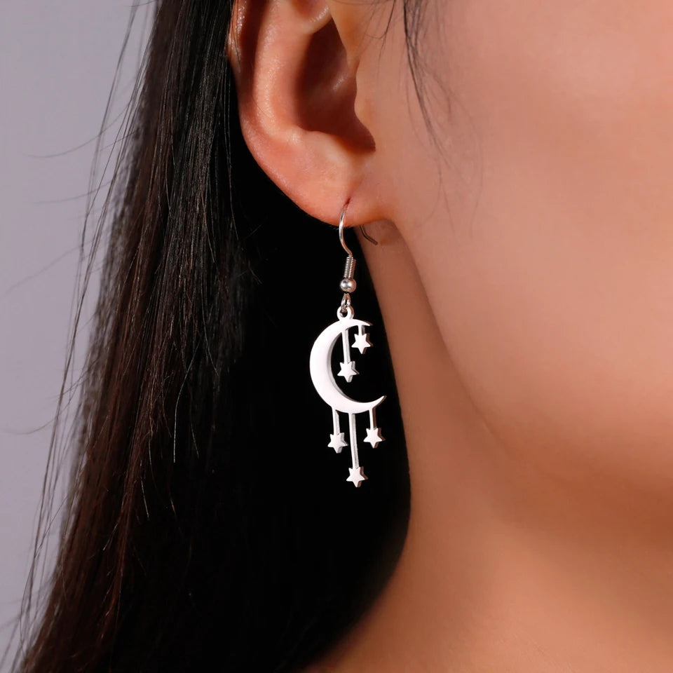 PENDIENTES LUNA COLGANTE ACERO INOXIDABLE