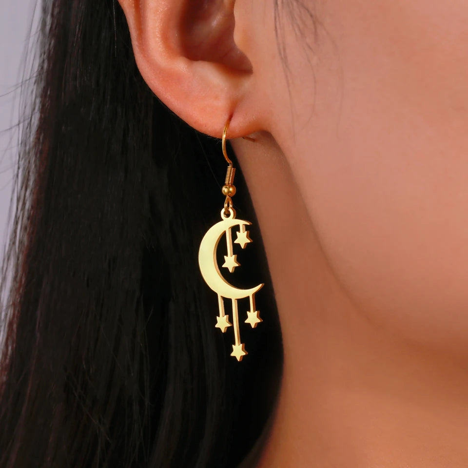 PENDIENTES LUNA COLGANTE ACERO INOXIDABLE