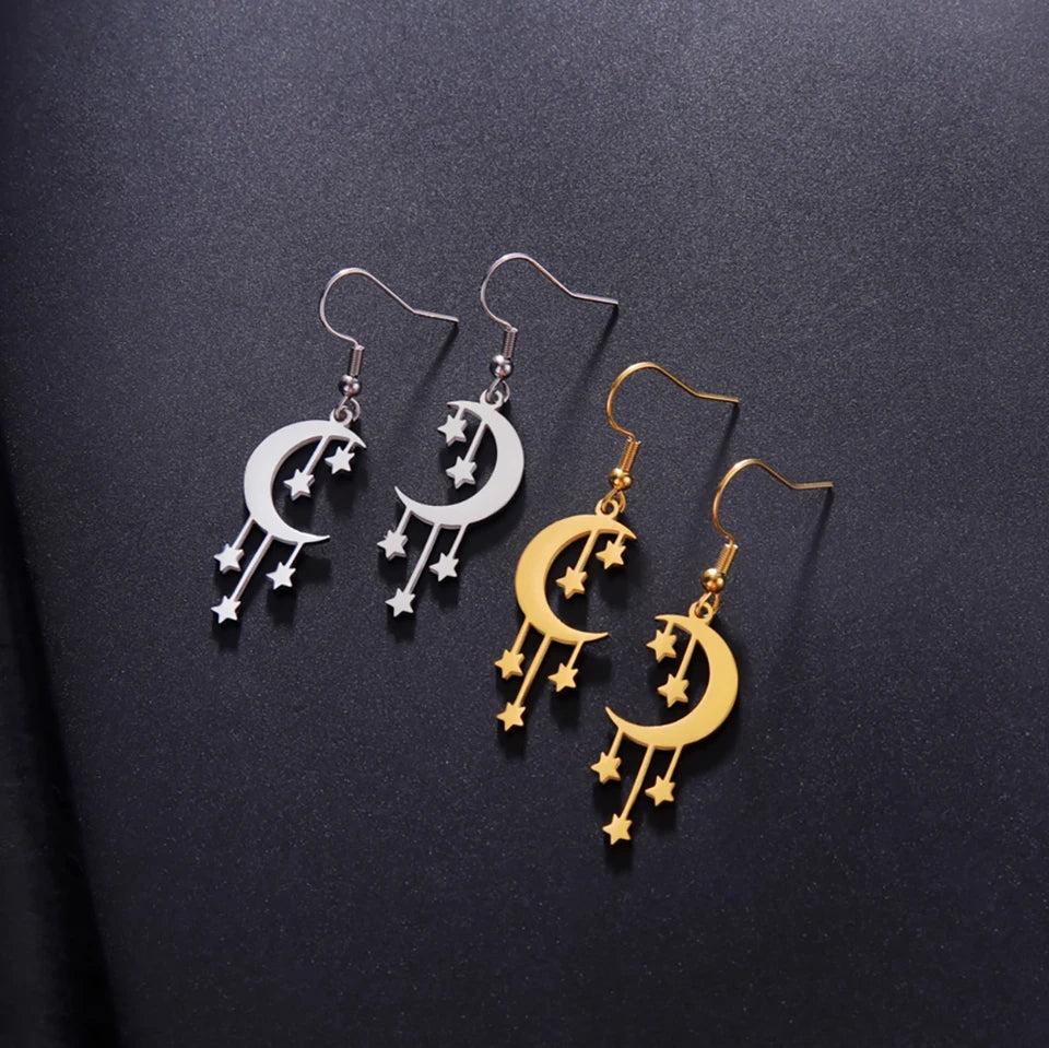 PENDIENTES LUNA COLGANTE ACERO INOXIDABLE