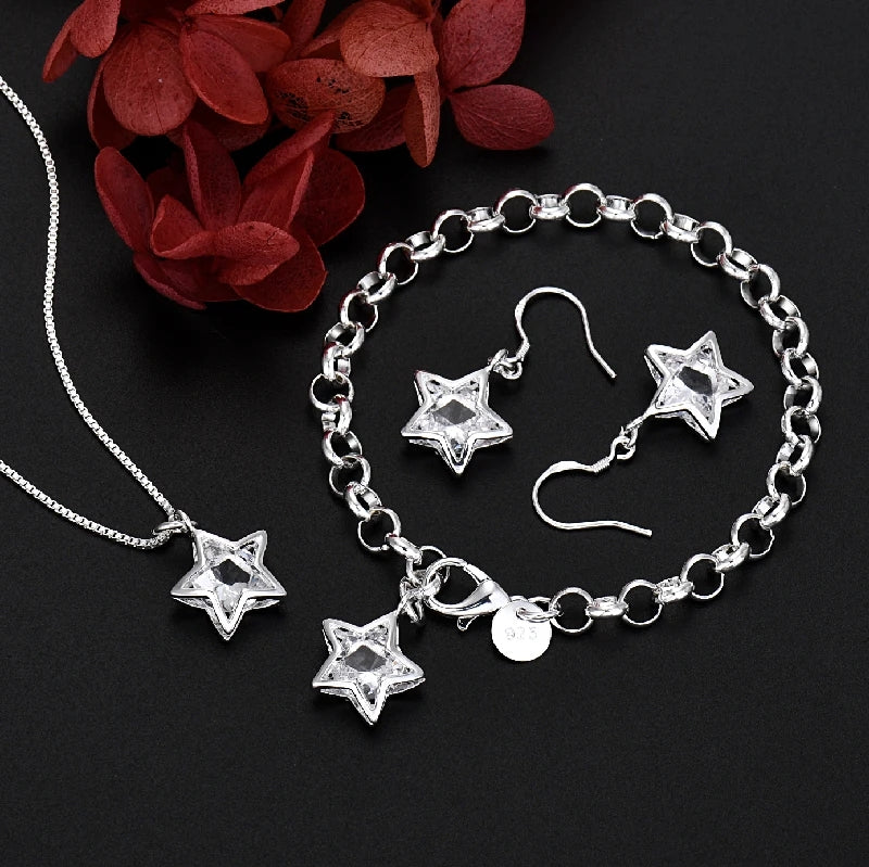 Conjunto de estrellas de plata s925